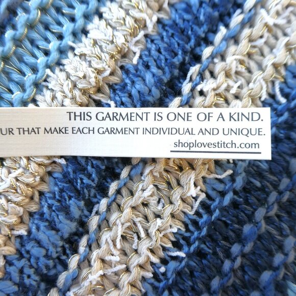 Lovestitch Long Cardigan Open Front OOAK Striped Blue Gold Metallic Drop Sleeve - Picture 10 of 12